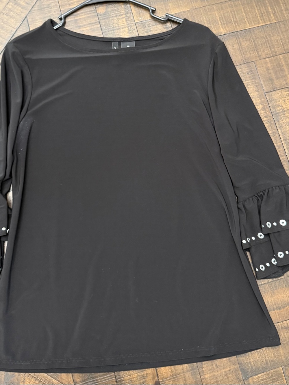 new directions Black Long Sleeve Ruffle Cuff Top with Eyelet Detail